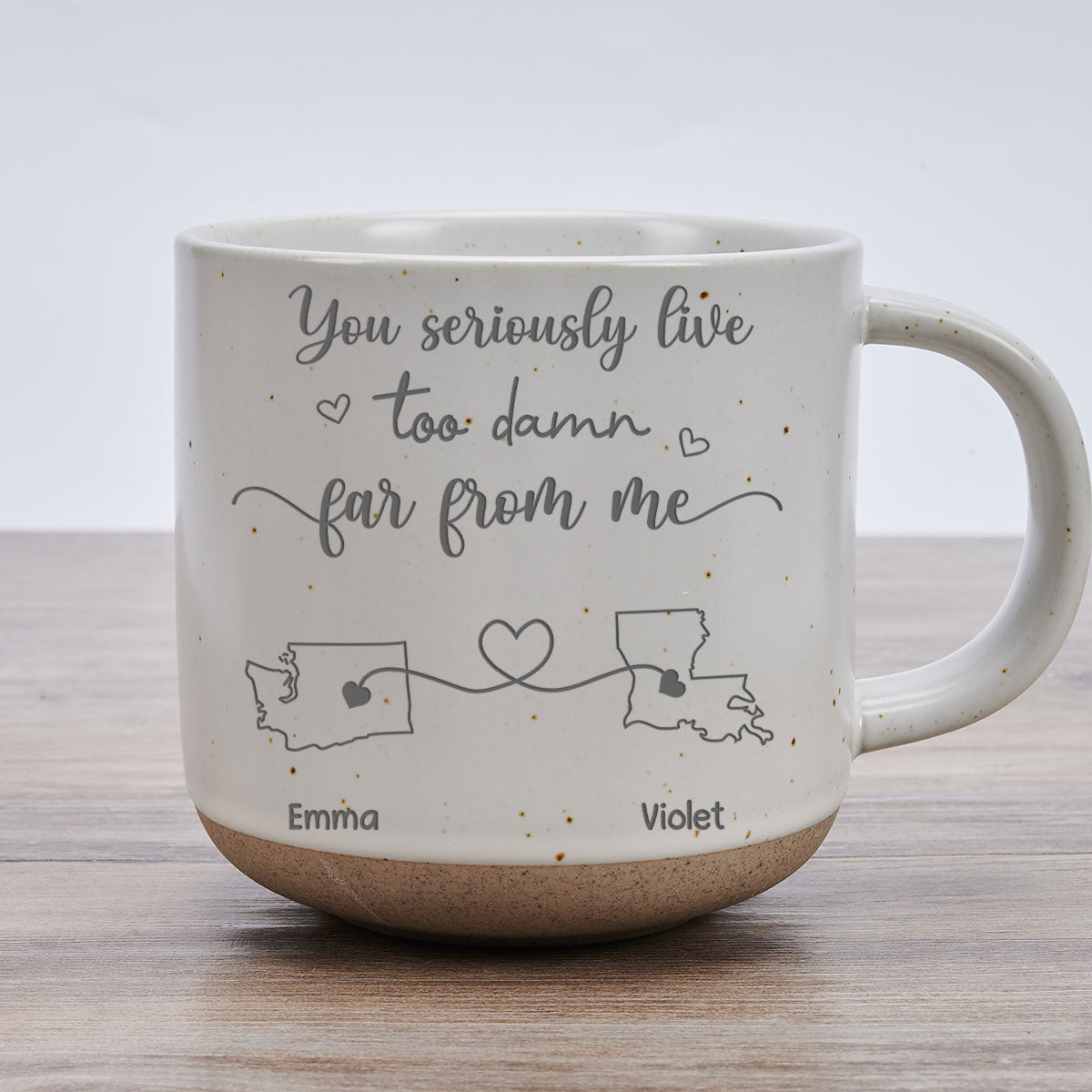 Custom Best Friend, Christmas & Birthday Friendship Keepsake Gift • I Hate How Far You Are - Personalized Engraved Pottery Mug