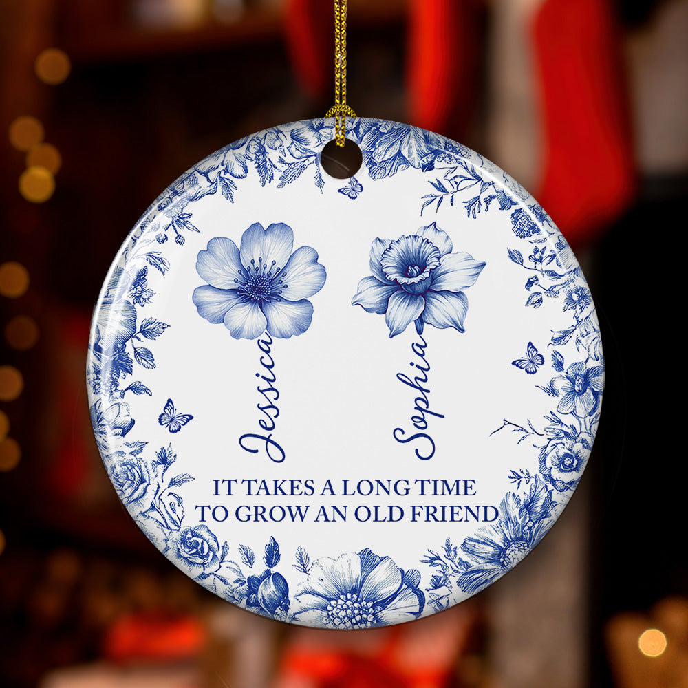 Custom Friendship Christmas Ornament, Best Friend Gift •  Vintage Floral Friendship - Personalized Ceramic Ornament