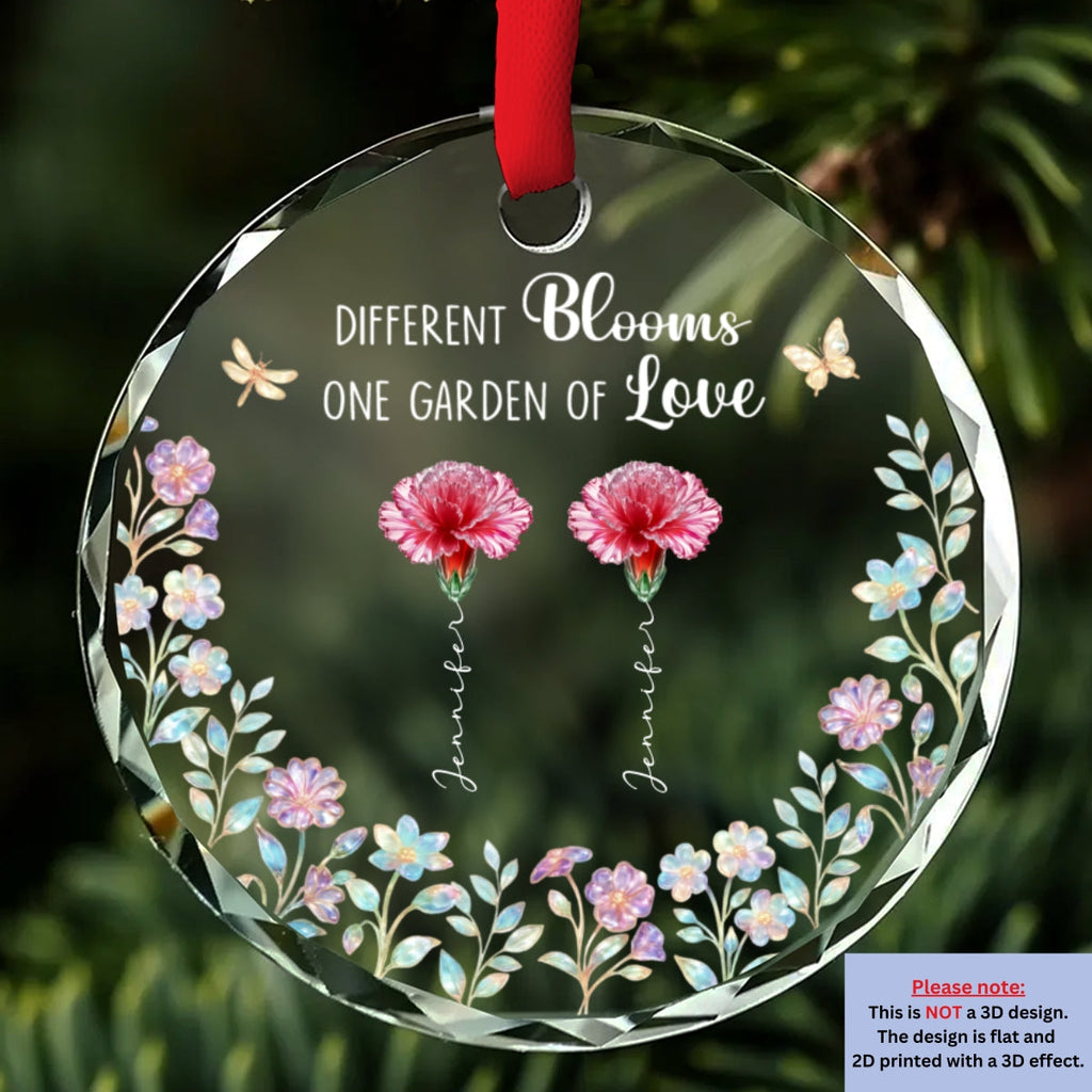Custom Sister Christmas Ornament •  Different Blooms - Personalized Glass Ornament