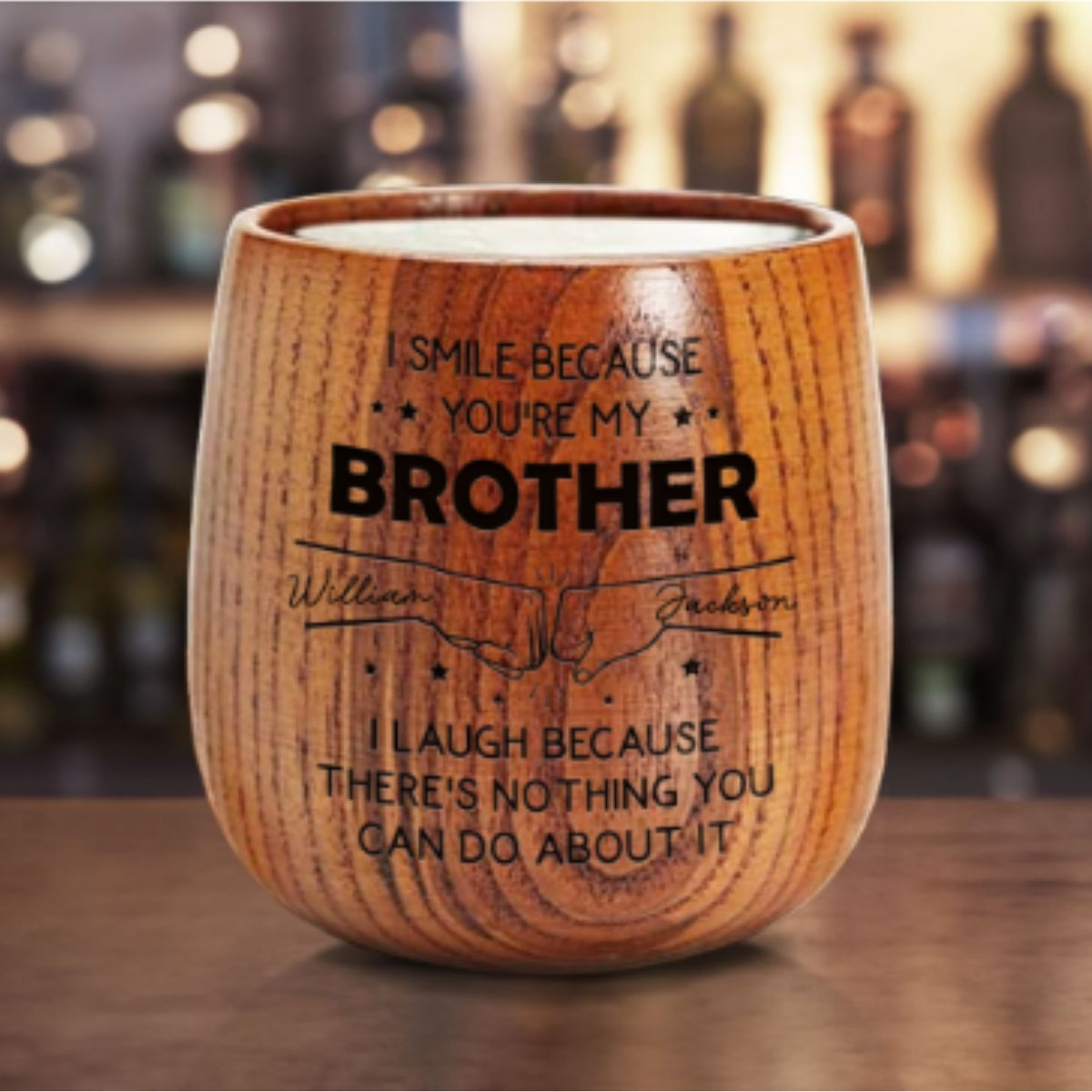 I Smile Because Of You Brother - Personalized Engraved Wooden Whiskey Glass