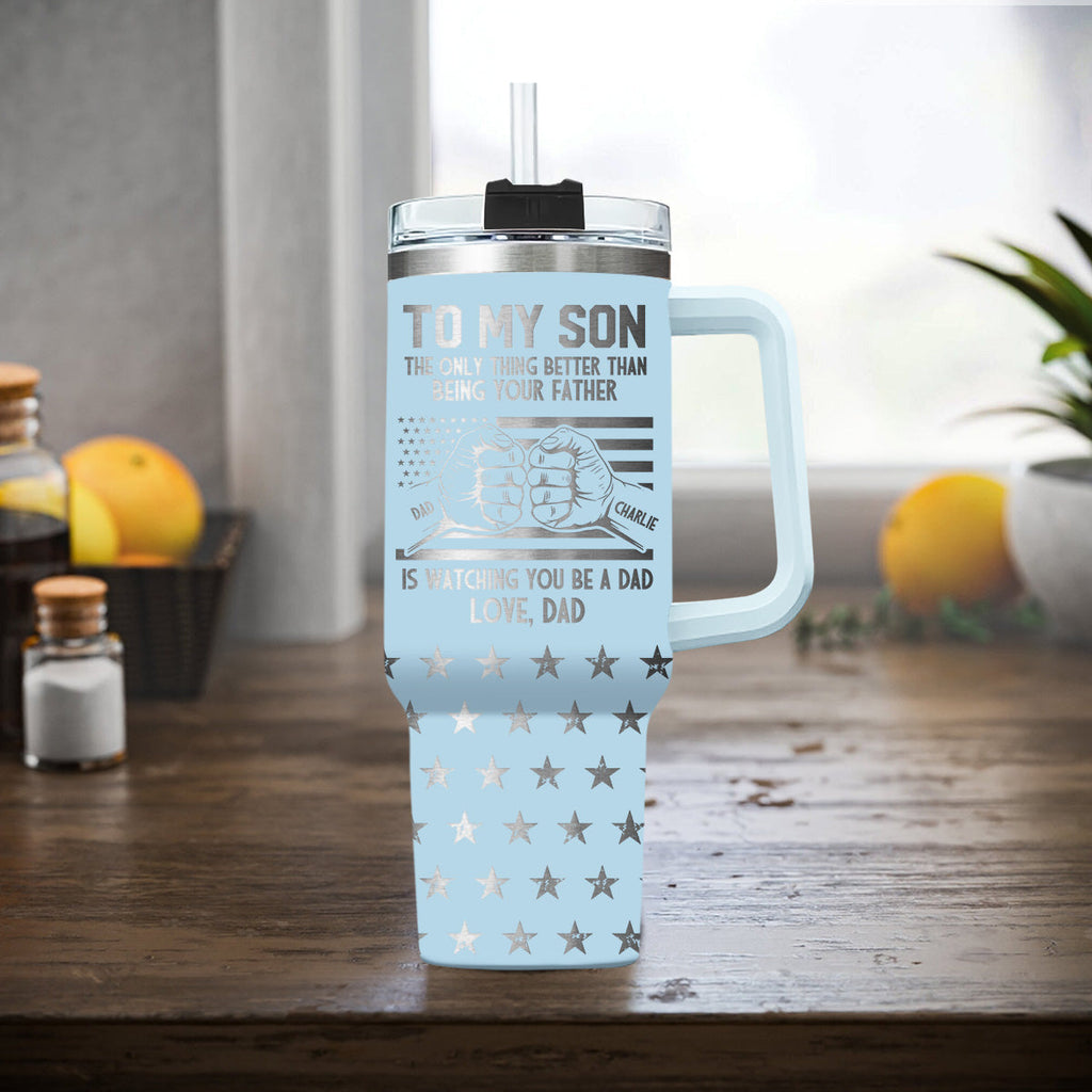 Custom Father's Day Birthday Gifts For Dad • To My Son - Personalized Engraved 40oz Tumbler With Handle