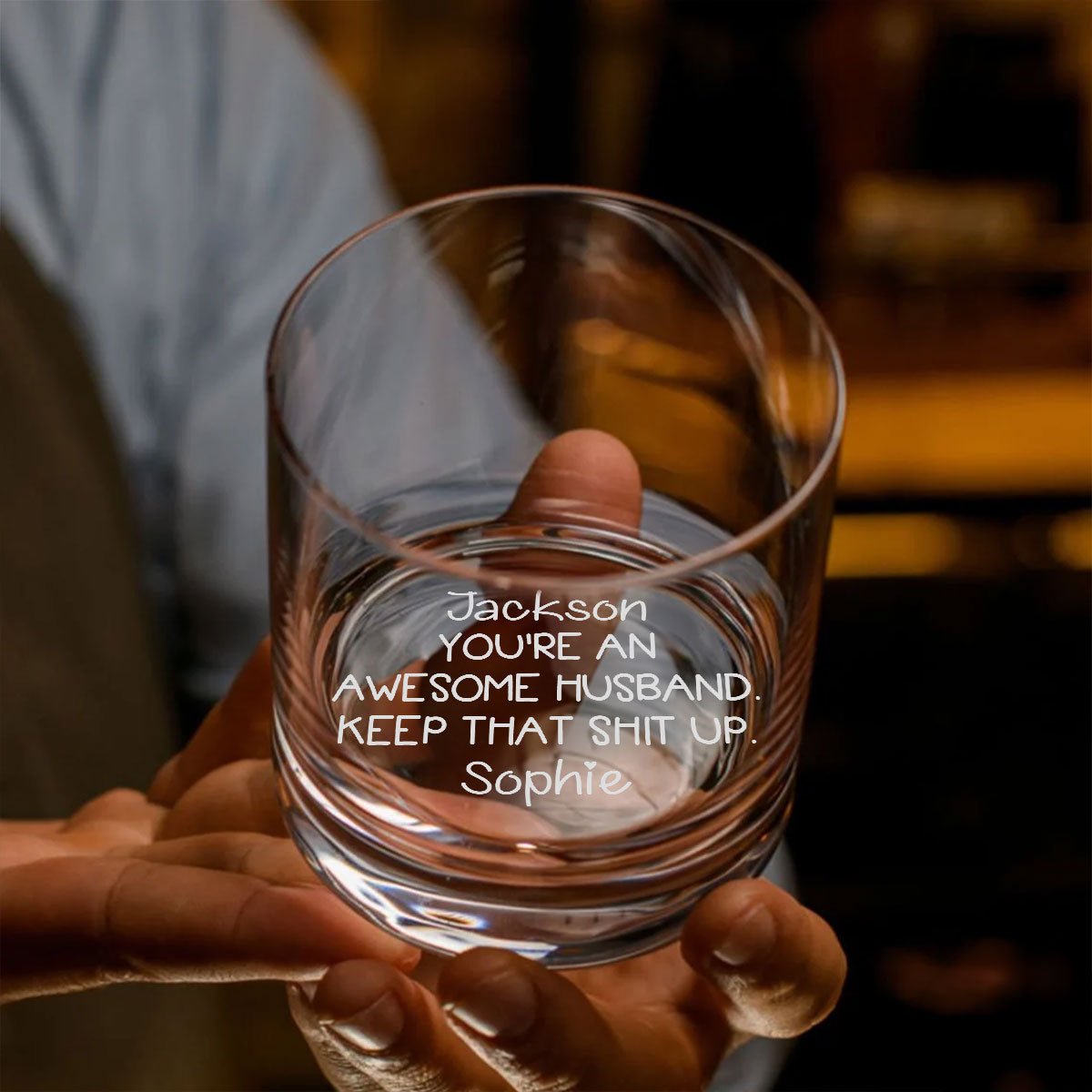 Custom Christmas Anniversary Birthday Drinkware Gifts for Couple • Awesome Husband - Personalized Engraved Whiskey Glass