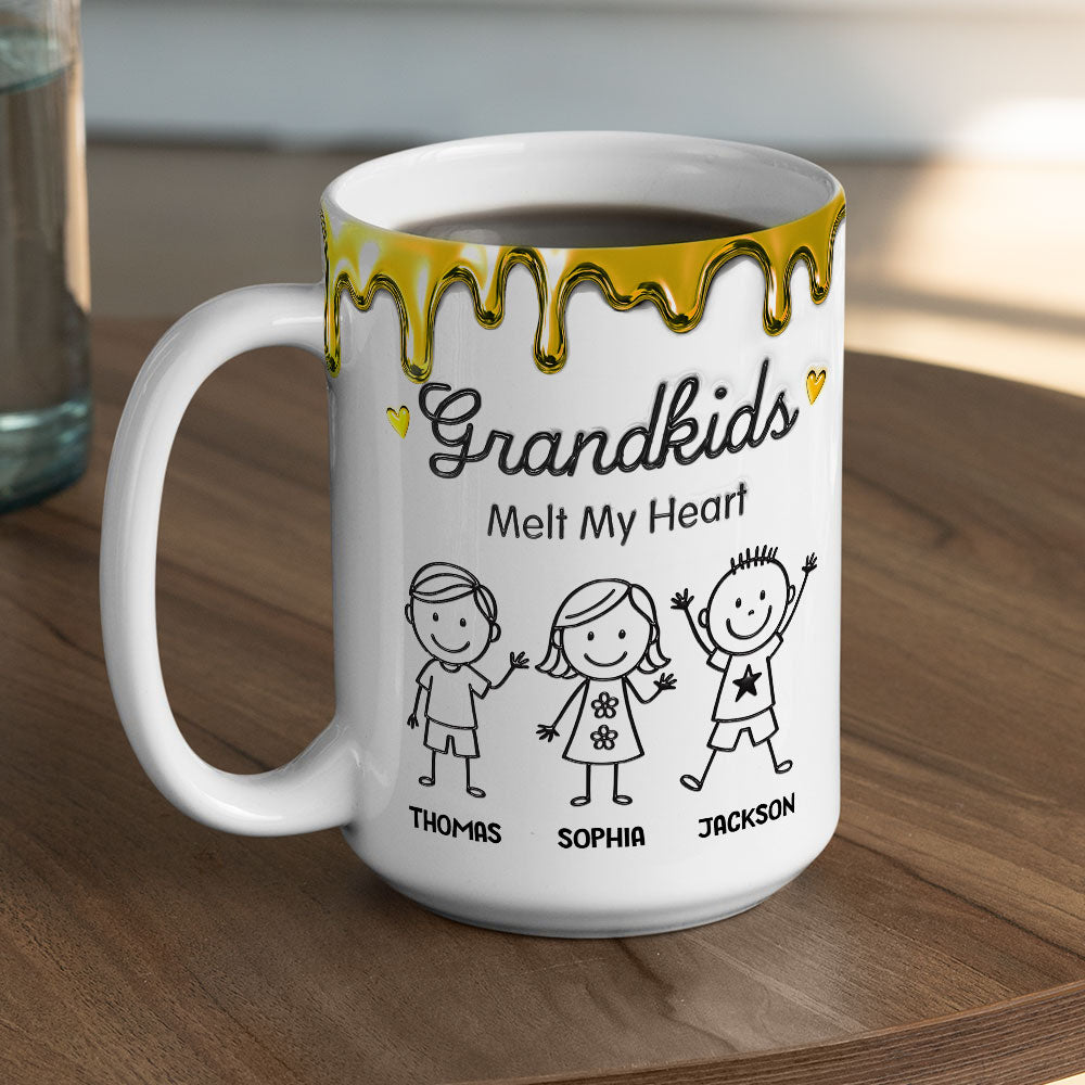 Custom Christmas & Birthday Gift For Grandma • Grandkids Melt My Heart - Personalized 3D Inflated Effect Coffee Mug