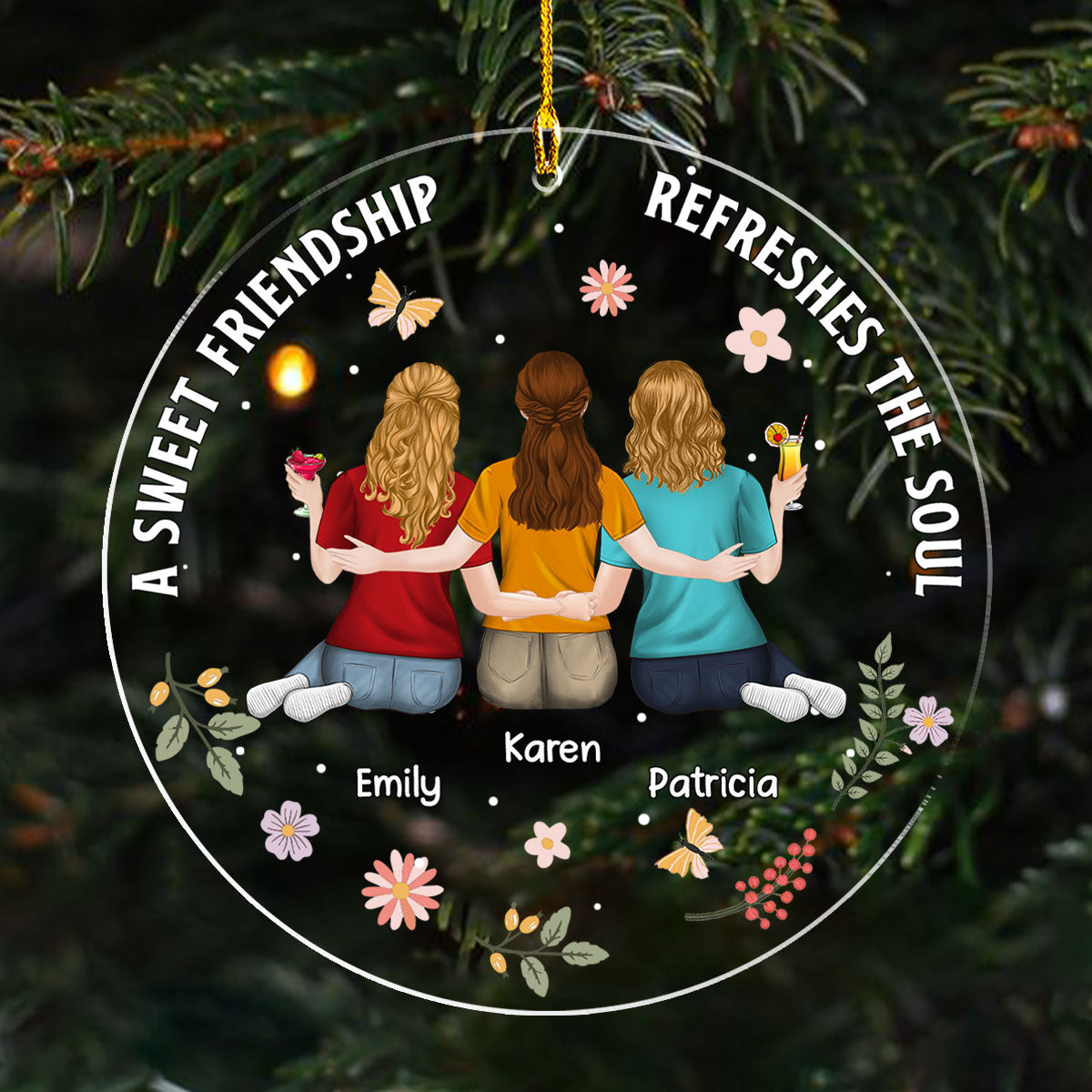 Custom Friendship Christmas Ornament, Best Friend Gift •  Besties Refresh The Soul - Personalized Acrylic Ornament