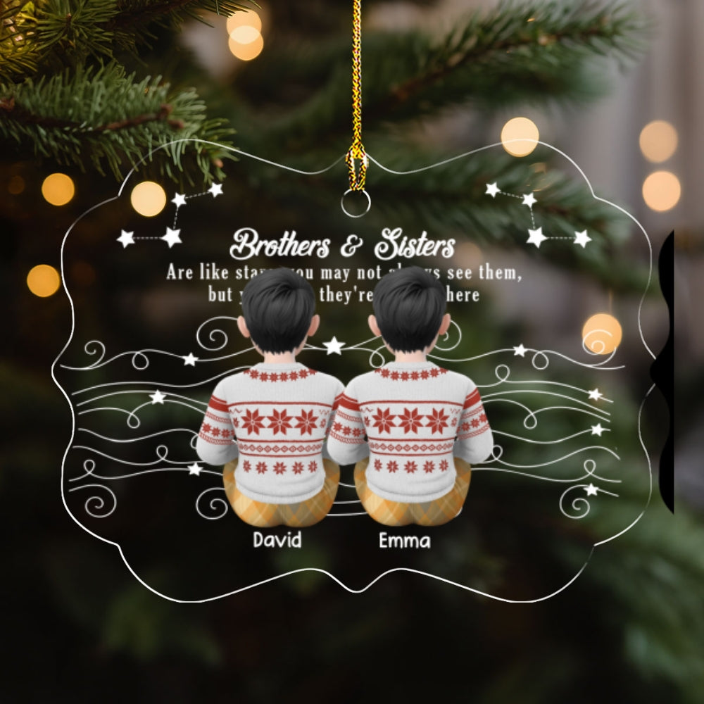Custom Brothers & Sisters Christmas Ornament •  Always Linked Beyond The Sky - Personalized Acrylic Ornament