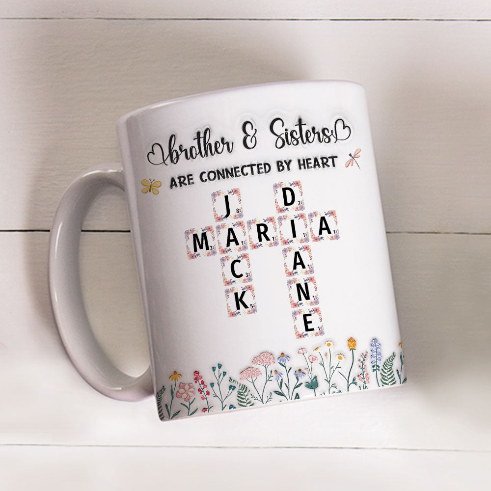 Custom Christmas & Birthday Gift for Brother & Sister • Connected By Heart Forever Always - Personalized 3D Inflated Effect Mug