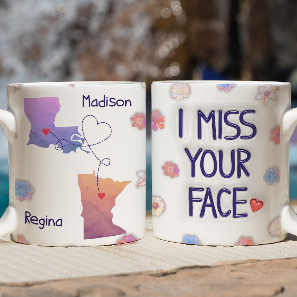 Custom Best Friend, Christmas & Birthday Friendship Keepsake Gift • Long Distance State Besties - Personalized 3D Inflated Effect Mug