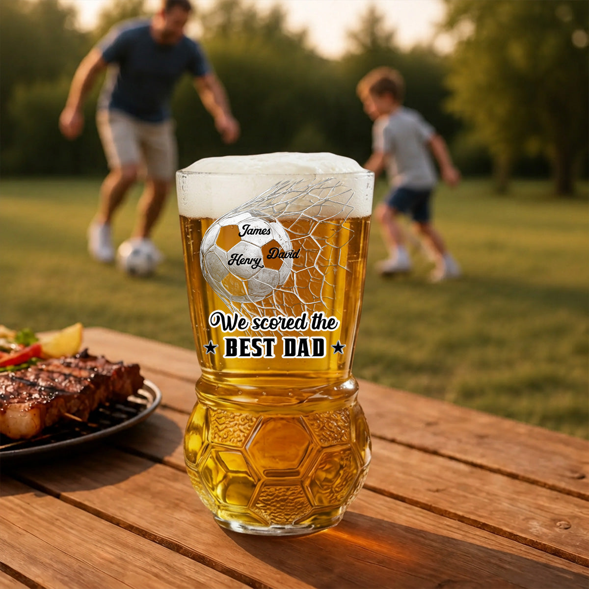 We Scored The Best Dad - Personalized Football Beer Glass