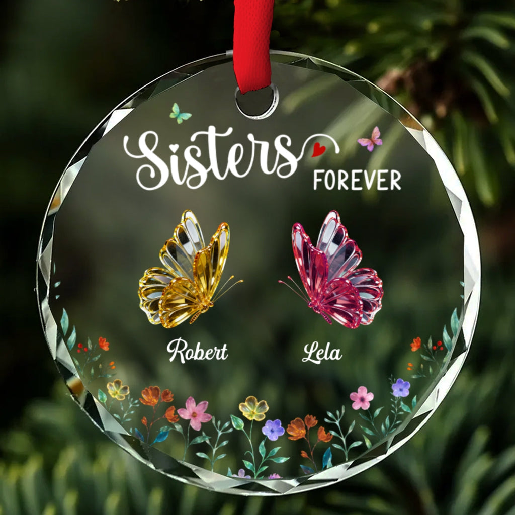 Custom Sister Christmas Ornament •  Twinkling Butterflies - Personalized Glass Ornament