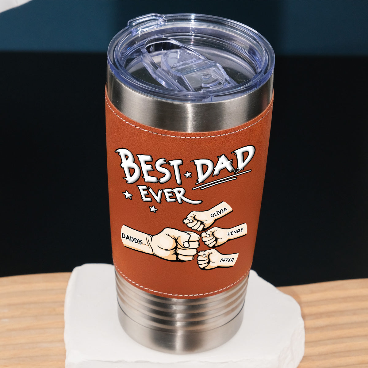 Custom Father's Day Birthday Gifts For Dad • Best Dad - Personalized Leather Tumbler