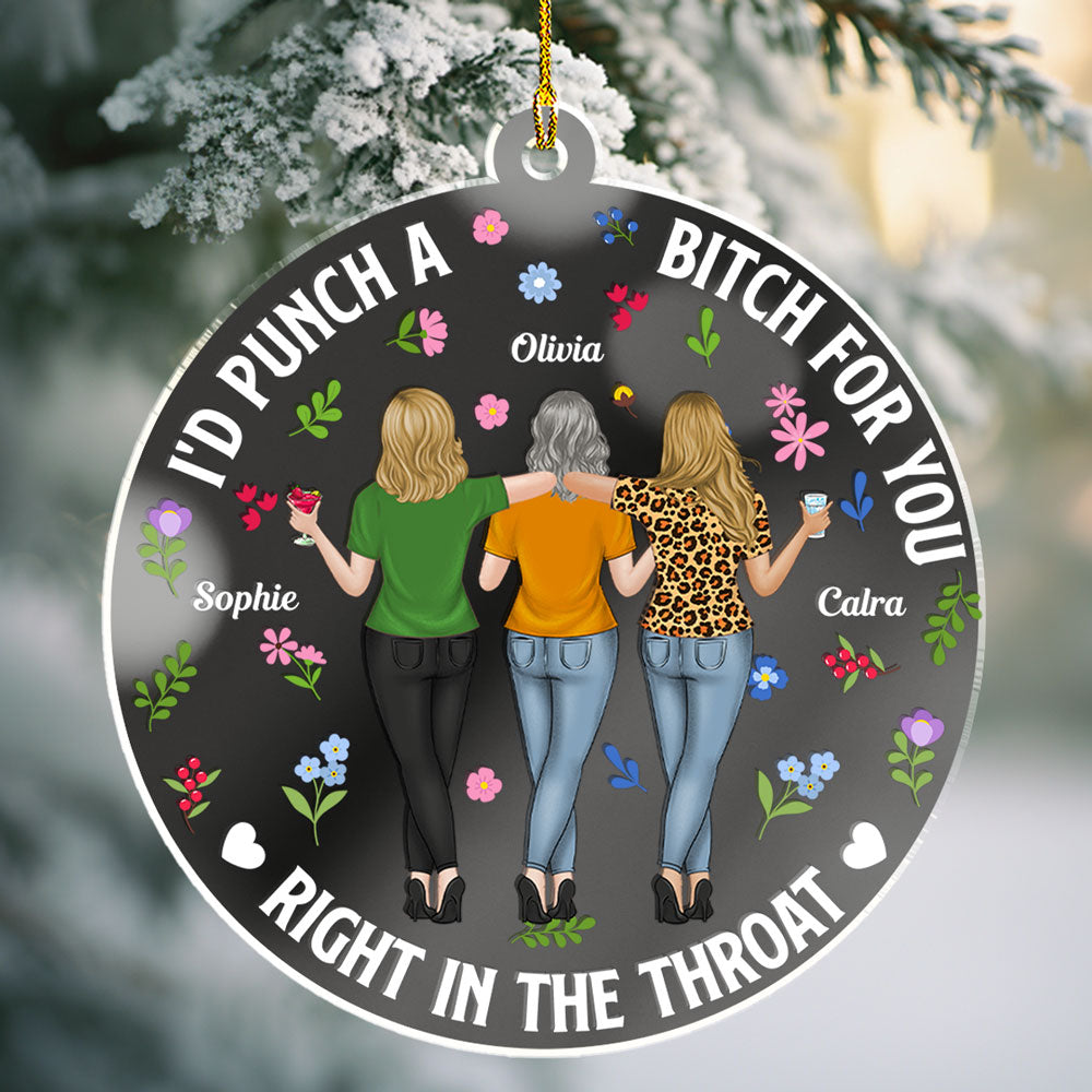 Custom Sister Christmas Ornament •  Punch Bitch Besties - Personalized Mirrored Acrylic Ornament
