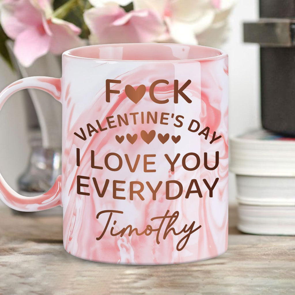 Custom Anniversary Keepsake Gifts For Couple • Naughty Valentine Day - Personalized Pink Marble Mug