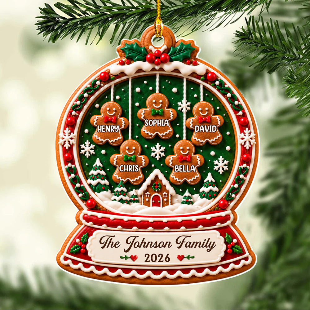 Custom Family Ornament, Christmas Gift for Family Members •  Winter Family Globe - Personalized Acrylic Ornament