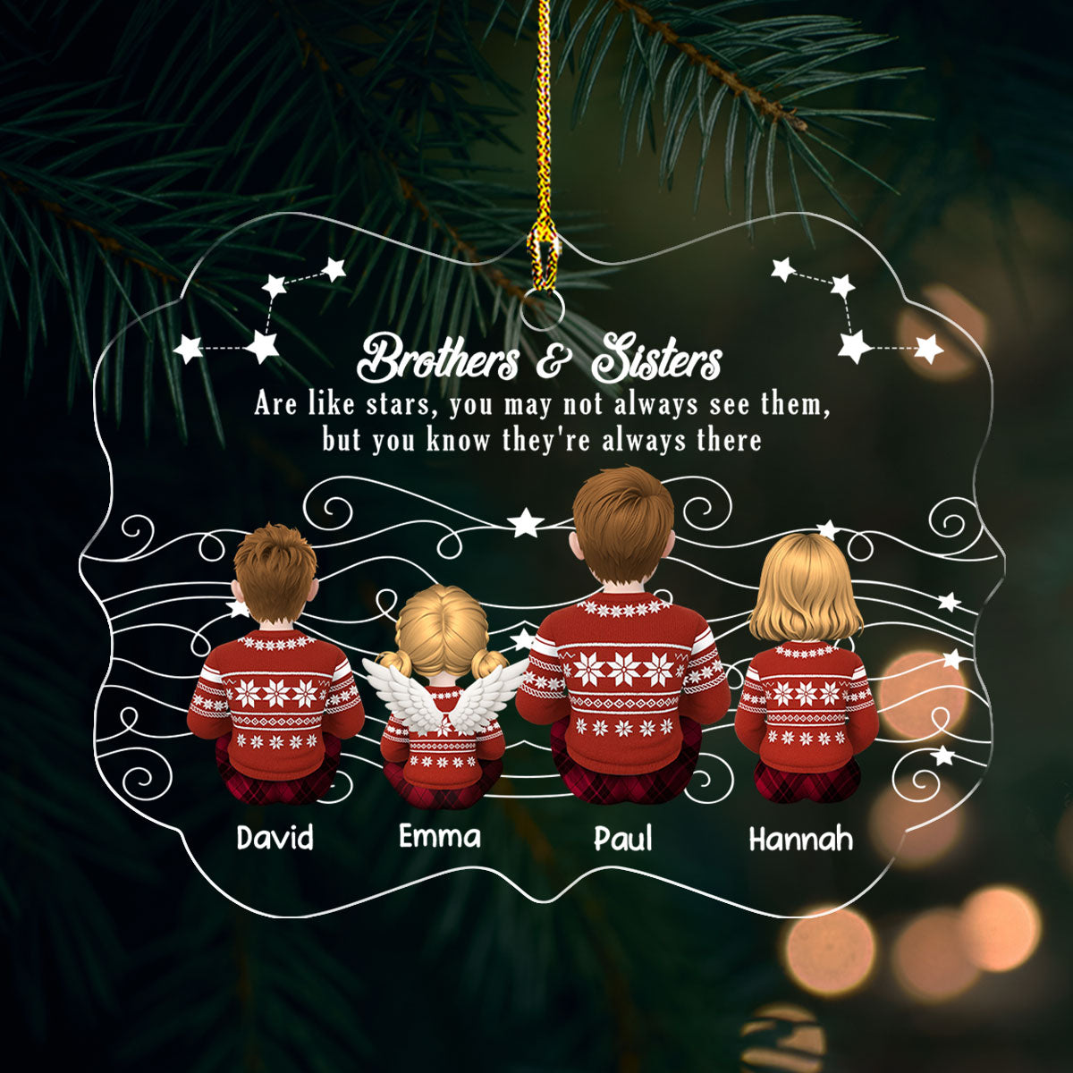 Custom Brothers & Sisters Christmas Ornament •  Always Linked Beyond The Sky - Personalized Acrylic Ornament
