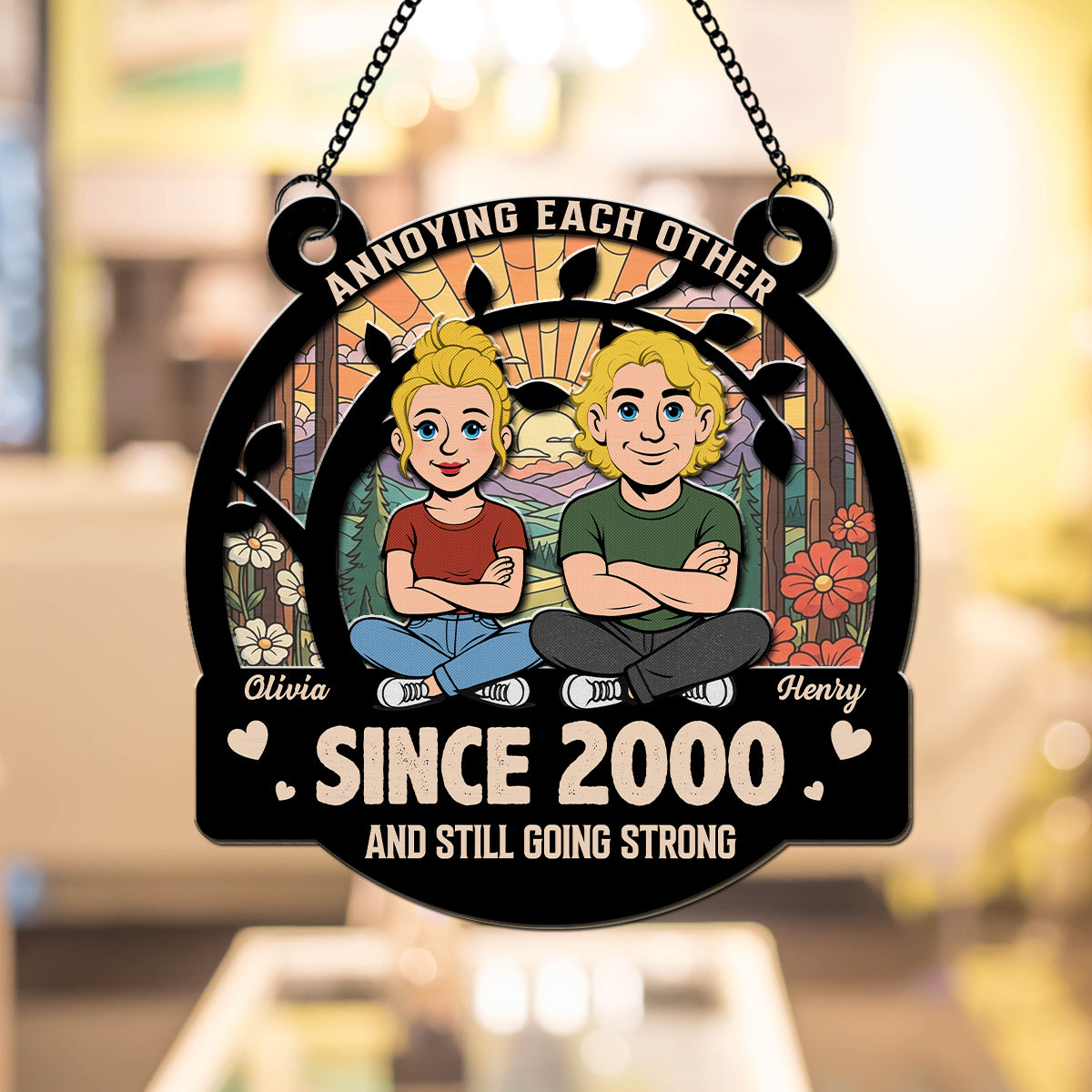Custom Couple Hanging Decor, Anniversary Valentine's Day Gifts • With You Forever - Personalized Suncatcher