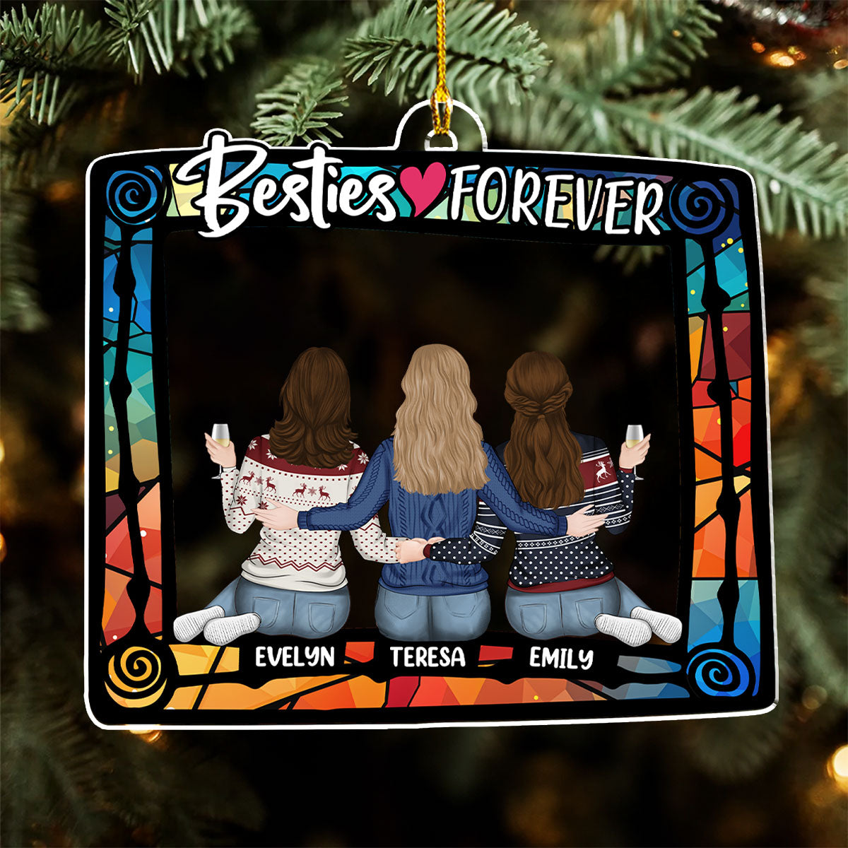 Custom Friendship Christmas Ornament, Best Friend Gift •  Besties Always And Forever - Personalized Acrylic Ornament