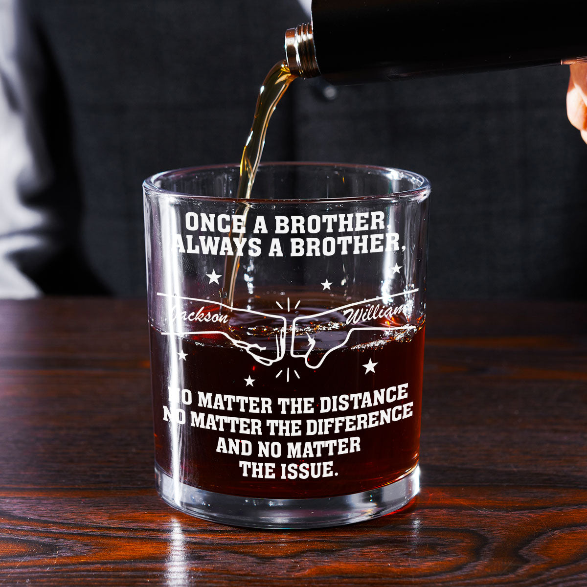 Custom Christmas Birthday Drinkware Gifts for Brother • No Matter The Distance - Personalized Whiskey Glass
