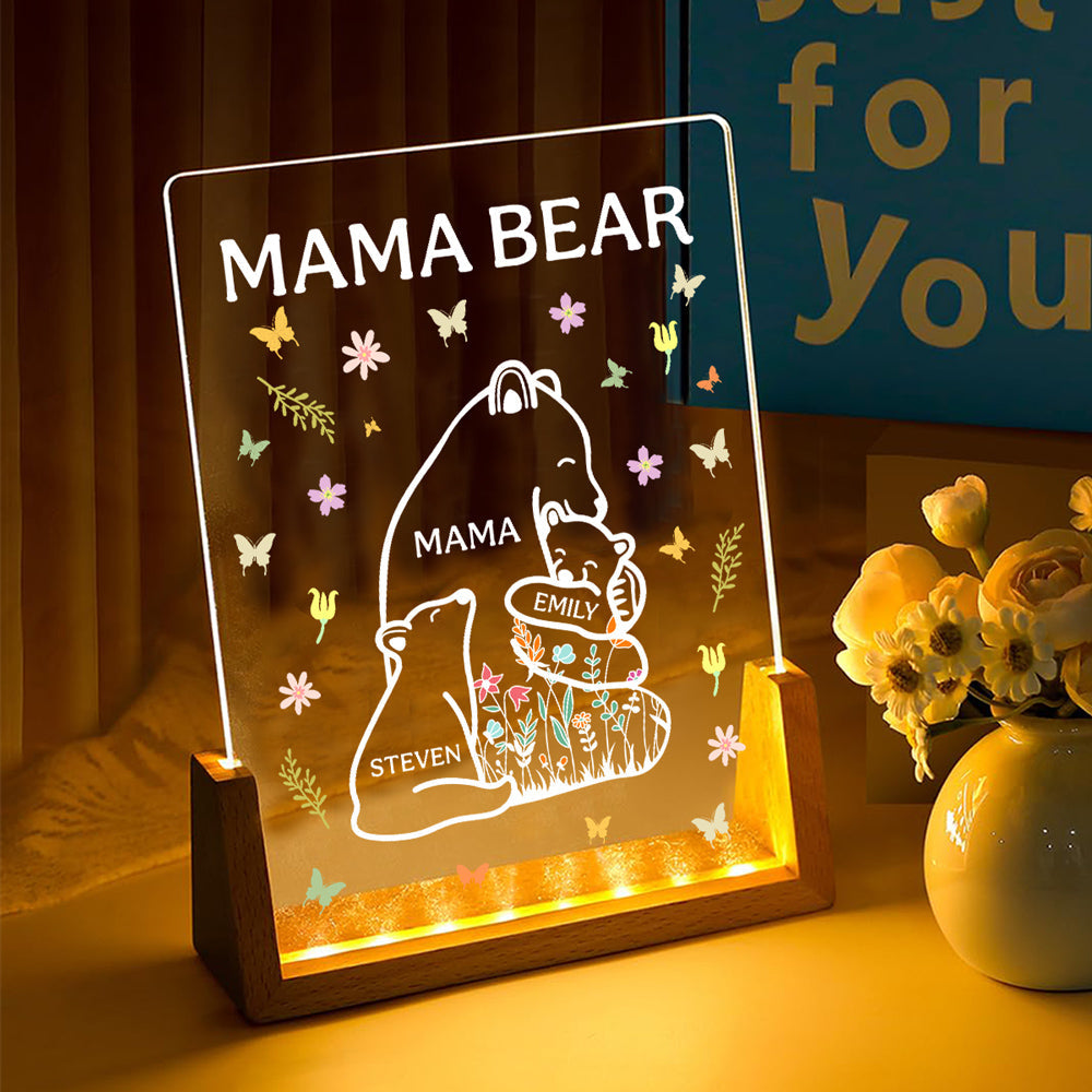 Custom Gift for Mom Grandma, Mother's Day Birthday • Mama Bear - Personalized Night Light