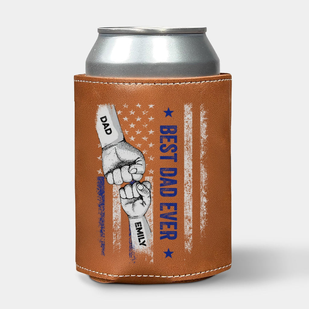 Best Bonus Dad Ever - Personalized Leather Can Cooler Holder