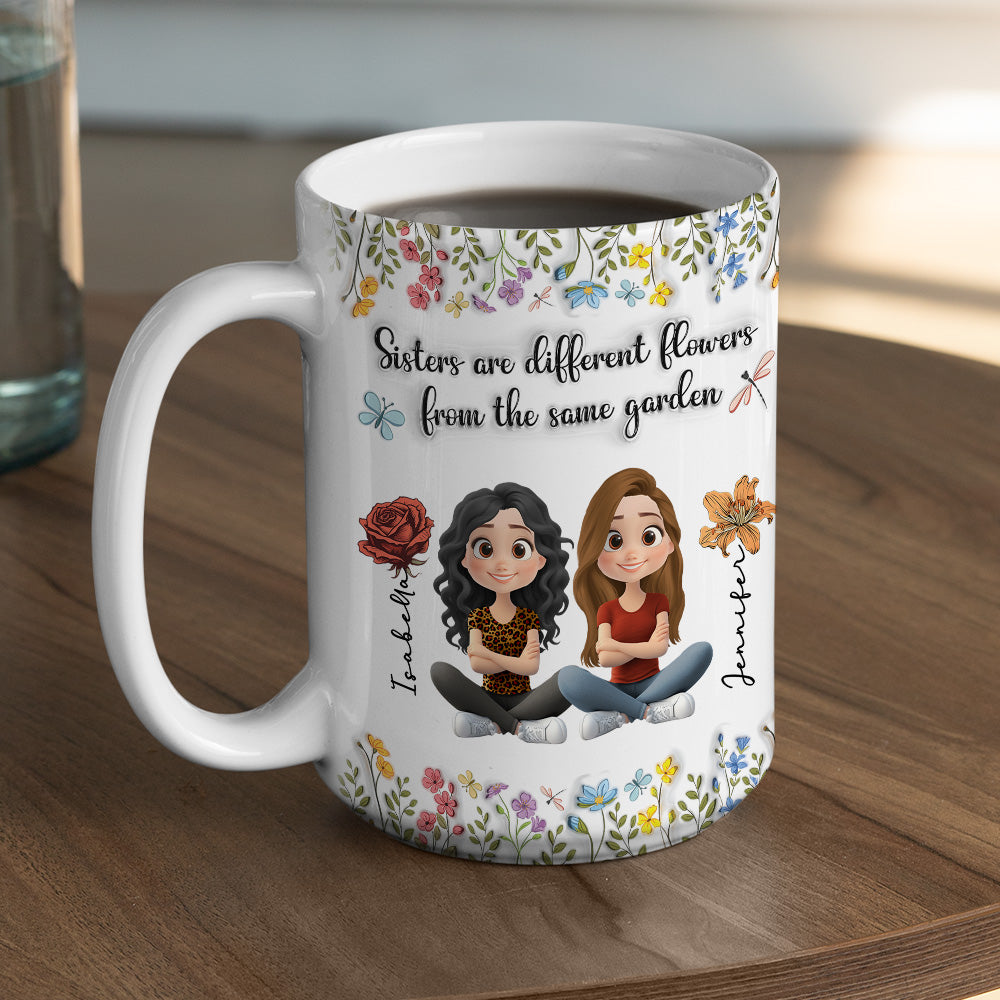 Custom Christmas & Birthday Gift For Sister • Sisters Are Different Flowers Cartoonize - Personalized 3D Inflated Effect Mug