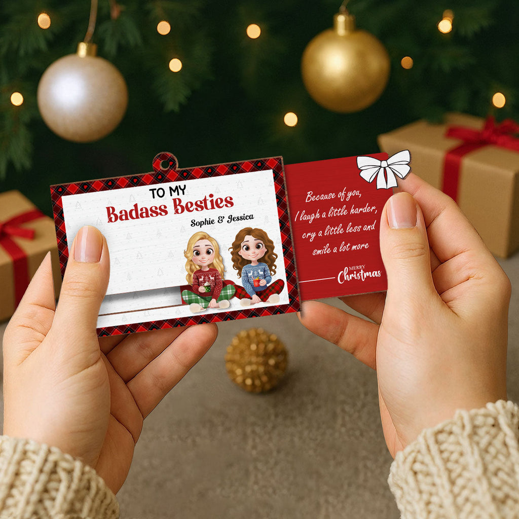 Custom Friendship Christmas Ornament, Best Friend Gift •  To My Badass Bestie - Personalized Slide Ornament