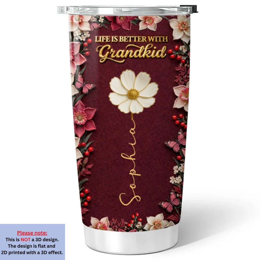Custom Mother's Day Birthday Gifts For Grandma • Frosted Crystal Grandkid - Personalized 3D Effect Tumbler