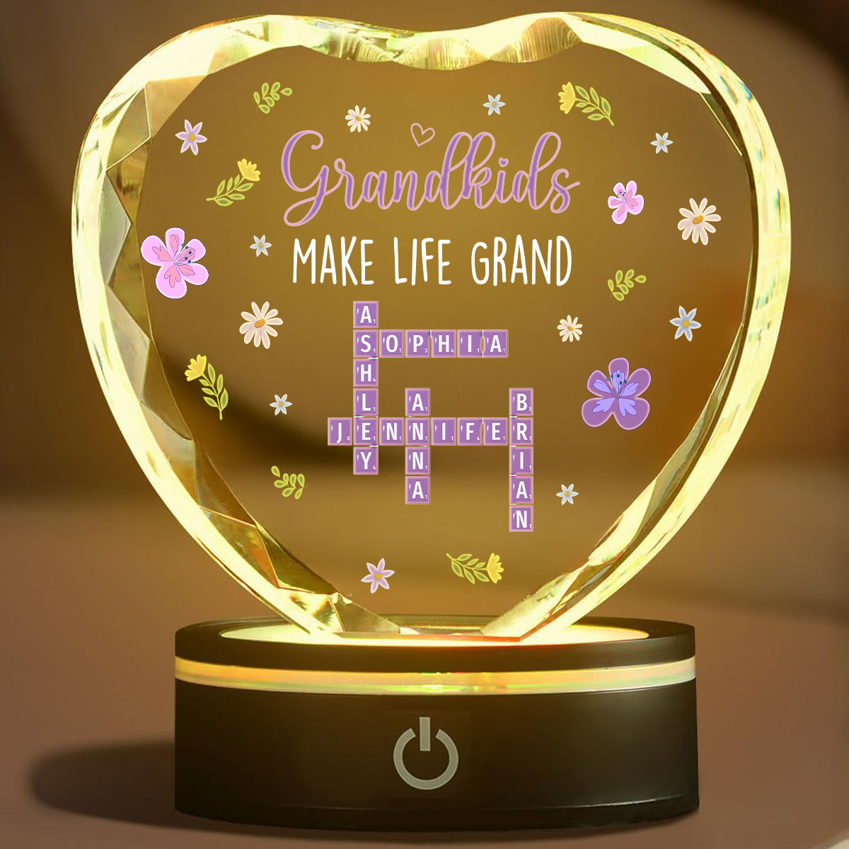 Grandkids Make Life Grand Crossword - Personalized Crystal Led Light