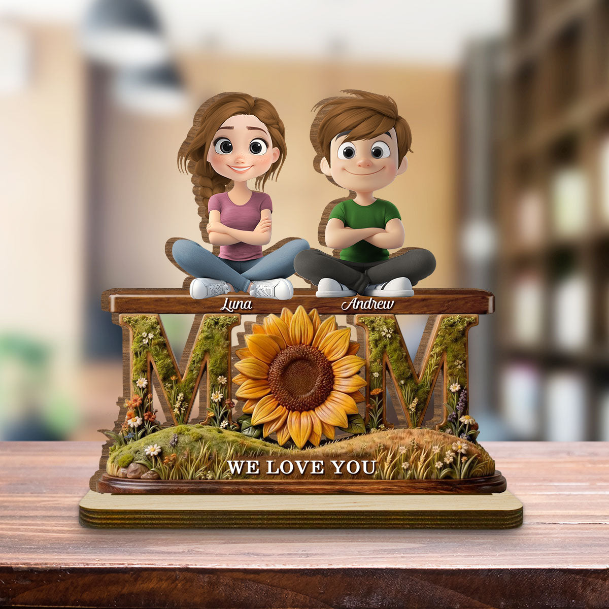 Custom Decor for Wife, Gift for Her • Gift For Wife Mom We Love You - Personalized 2-Layer Wood Plaque With Flat Base
