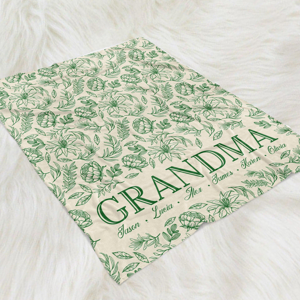 Vintage Grandma Flower - Personalized Fleece Blanket