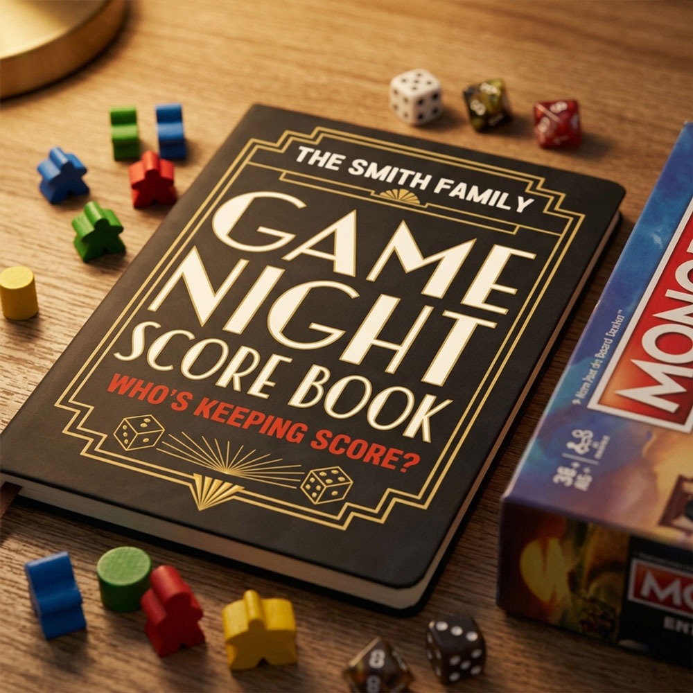Custom Game Night Score Book For Family, Couples, Grandparents, Board Game Lover • Game Night Game Log - Personalized Leather Journal