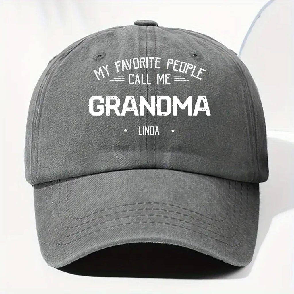 Custom Christmas Headwear Birthday Gifts for Grandma • My Favorite People Call Me Grandma Mom - Personalized Vintage Washed Denim Cap