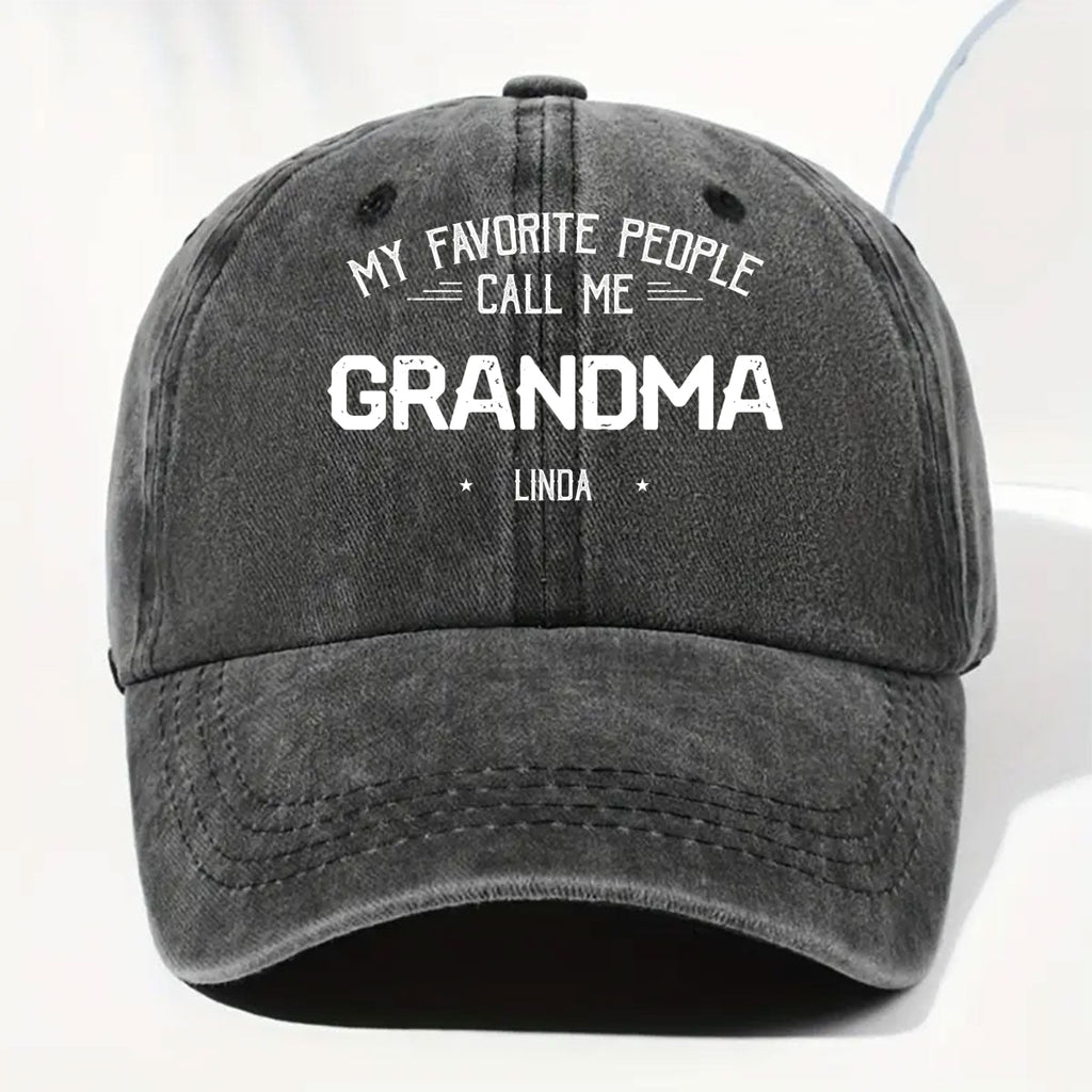 Custom Christmas Headwear Birthday Gifts for Grandma • My Favorite People Call Me Grandma Mom - Personalized Vintage Washed Denim Cap