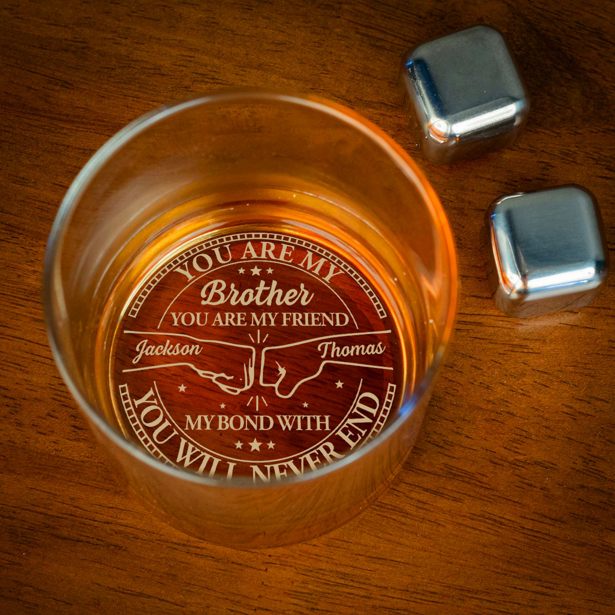 Custom Christmas Birthday Drinkware Gifts for Brother • Arguing Yet Always Together - Personalized Engraved Whiskey Glass