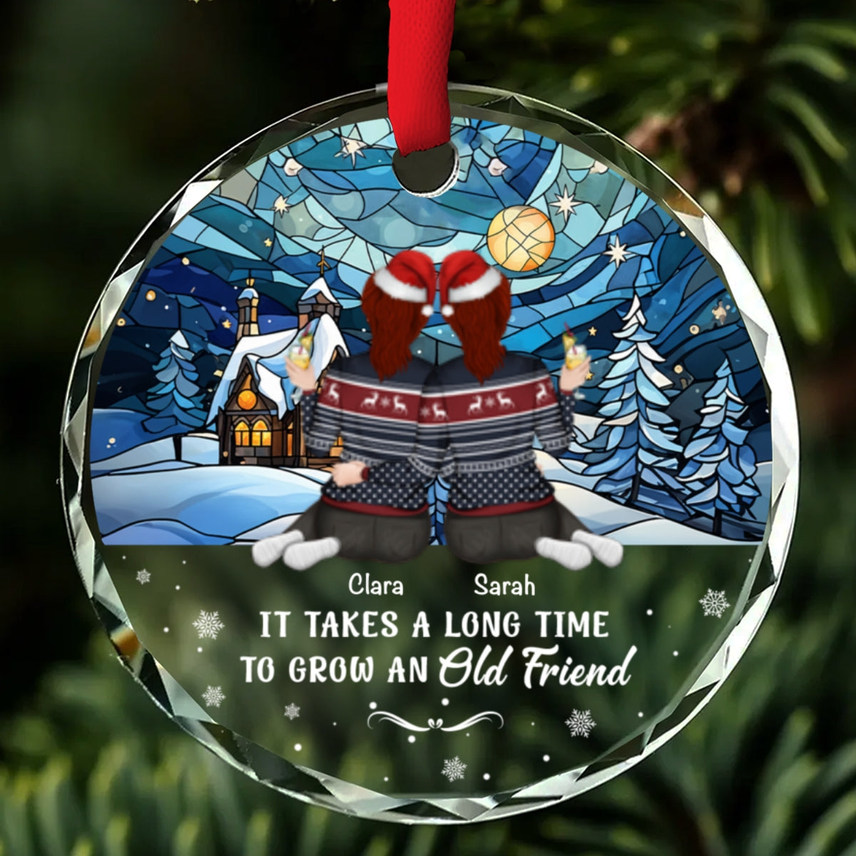 Custom Friendship Christmas Ornament, Best Friend Gift •  To Grow An Old Friend - Personalized Glass Ornament
