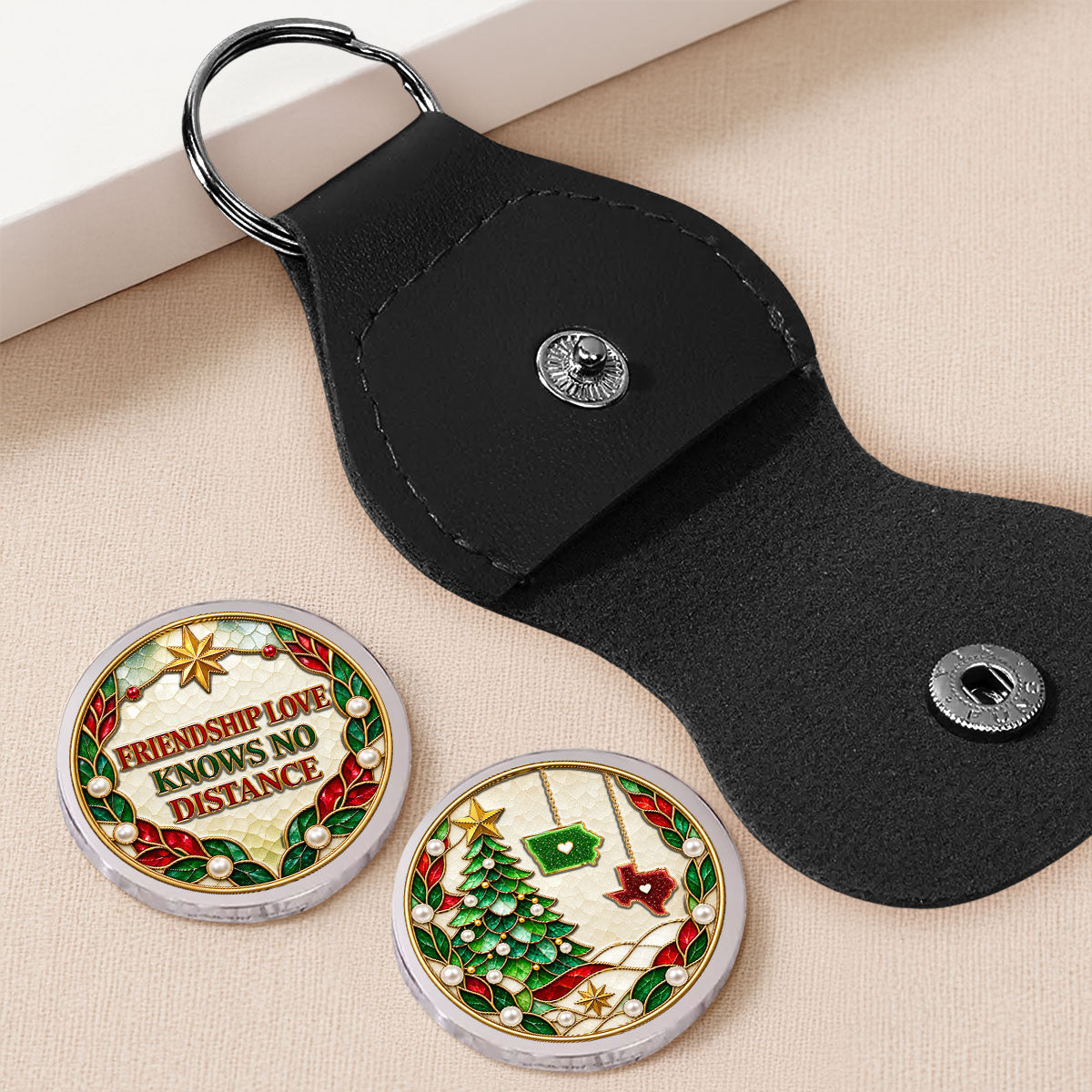 Custom Besties Coin Keychain, Friendship Birthday Gifts • Friendship Knows No Distance - Personalized 3D Printing Pocket Hug