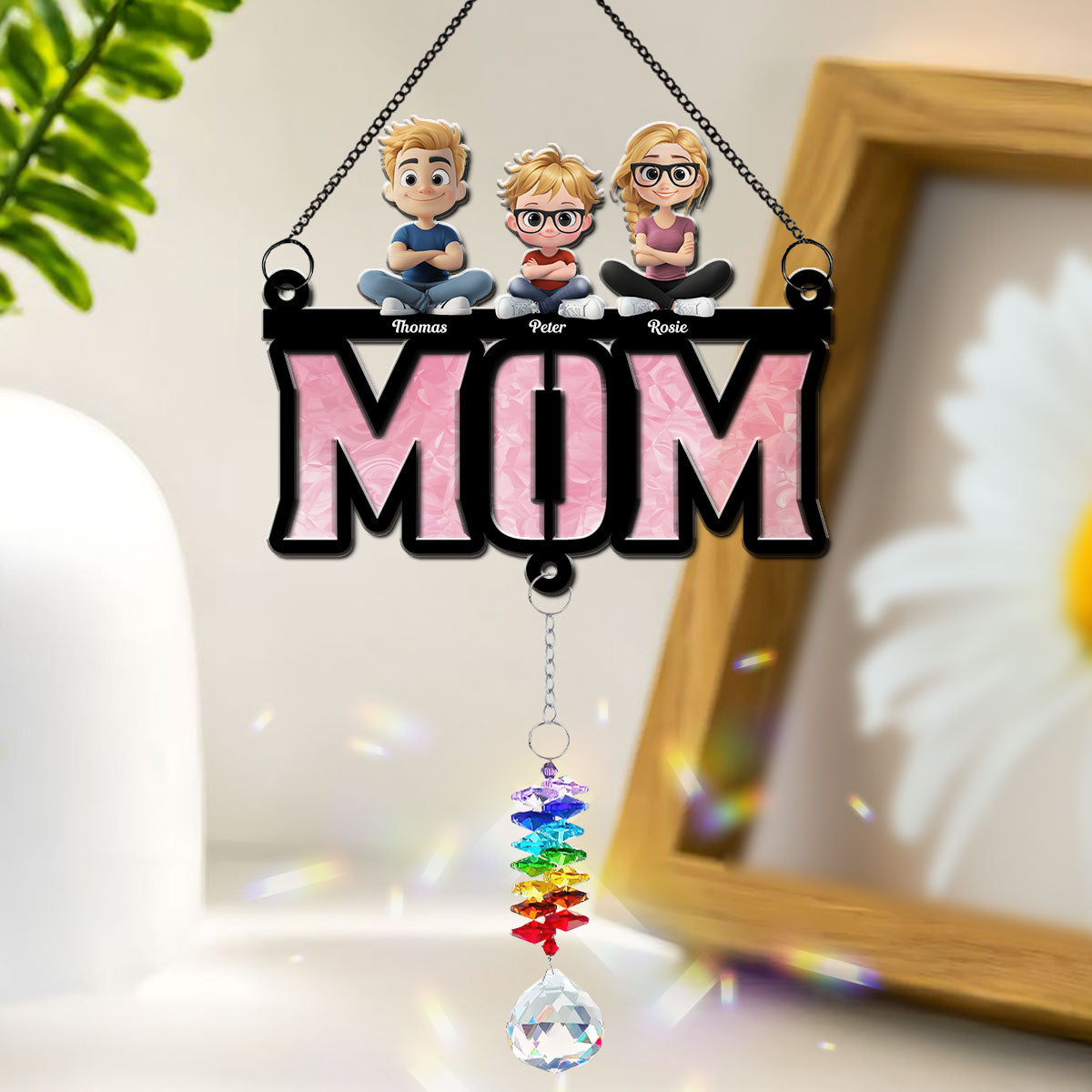 Custom Hanging Decor, Birthday Housewarming Gift • Mother Is Our Sunshine - Personalized Suncatcher With Crystal Rainbow Charm