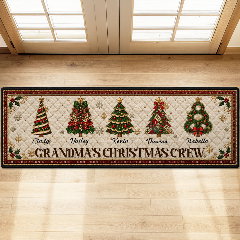 Custom Family Name Christmas Rug, Holiday Gift For Grandma Grandpa • Christmas Crew - Personalized Runner Rug