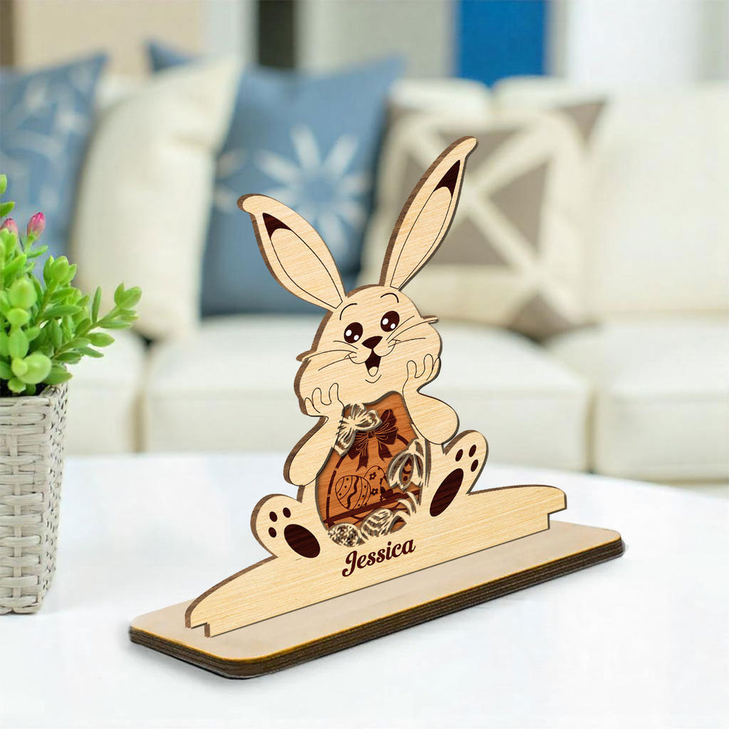 Custom Family Decor, Christmas Birthday Family Keepsake • Bunny Bliss Celebration - Personalized 2-Layer Wood Plaque With Flat Base