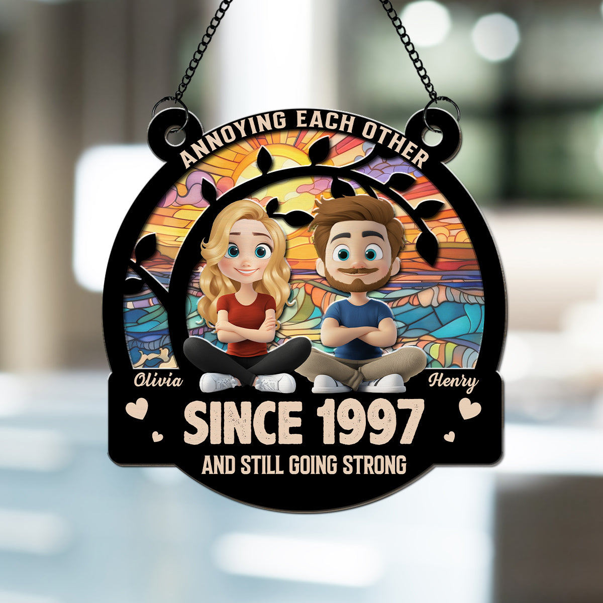 Custom Couple Hanging Decor, Anniversary Valentine's Day Gifts • Love You Forever - Personalized Suncatcher