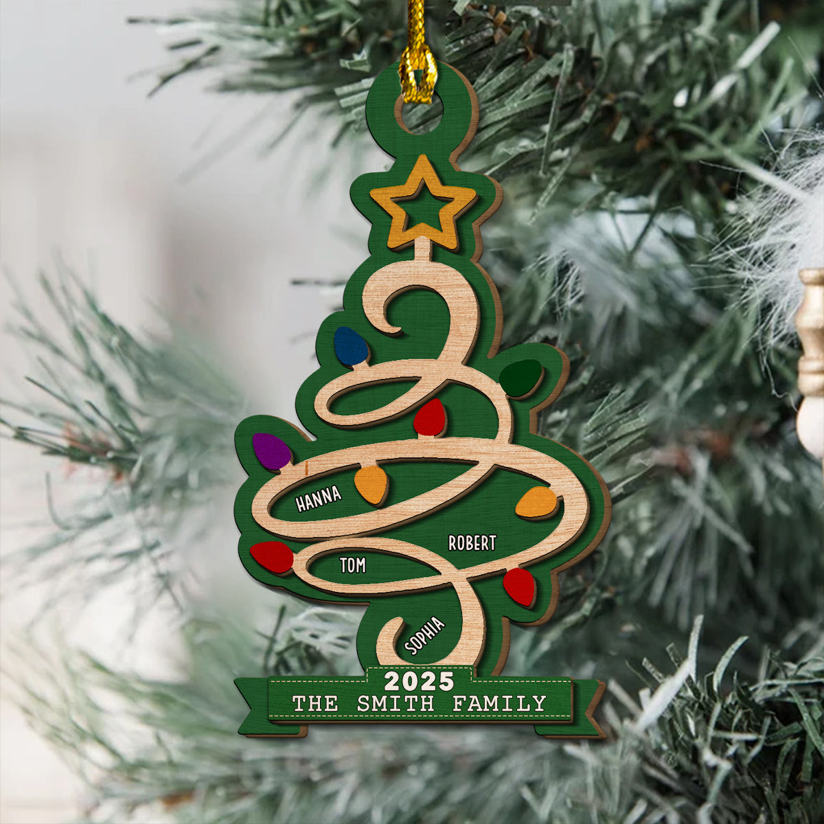 Custom Family Ornament, Christmas Gift for Family Members •  Christmas Tree Family Name 2025 - Personalized 2-layered Wood Ornament