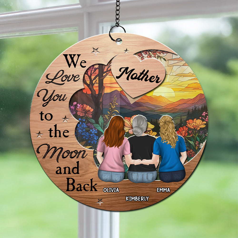 Custom Hanging Decor for Mom Daughter, Mother's Day Birthday Gifts • Love You To The Moon - Personalized Suncatcher