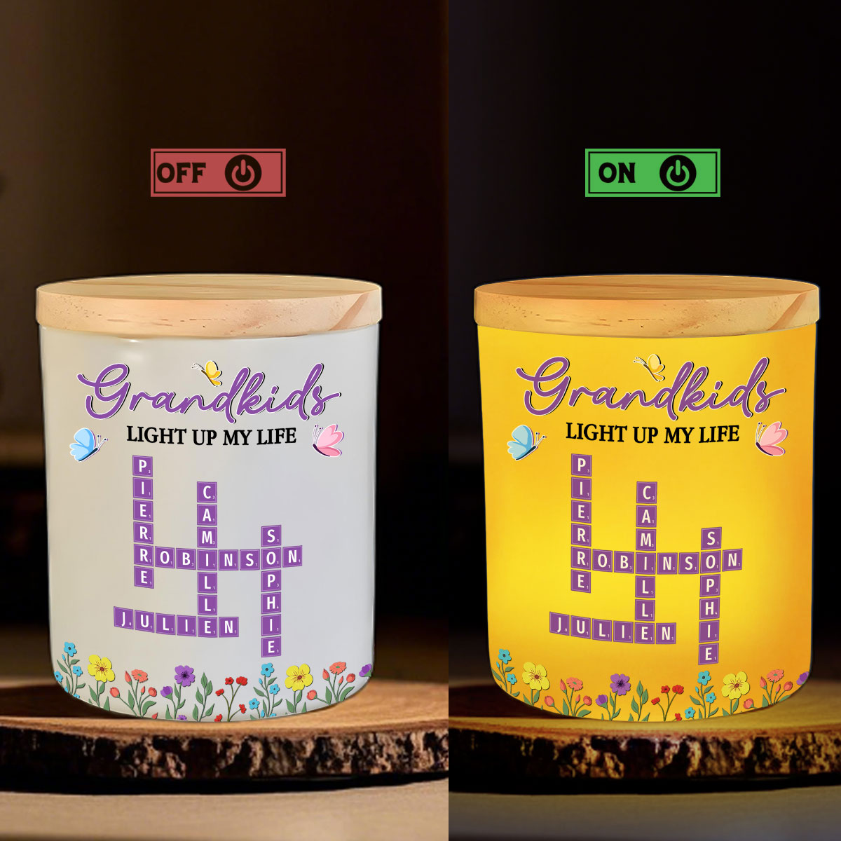 Love My Grandkids Crossword - Personalized Glass Jar With LED Candle