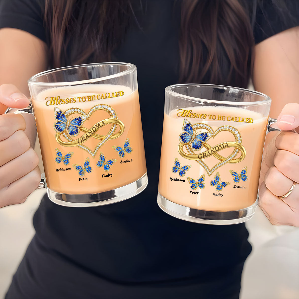 Custom Christmas & Birthday Gift For Grandma • Blessed To Be Called Grandma Ver Glitter - Personalized Glass Mug
