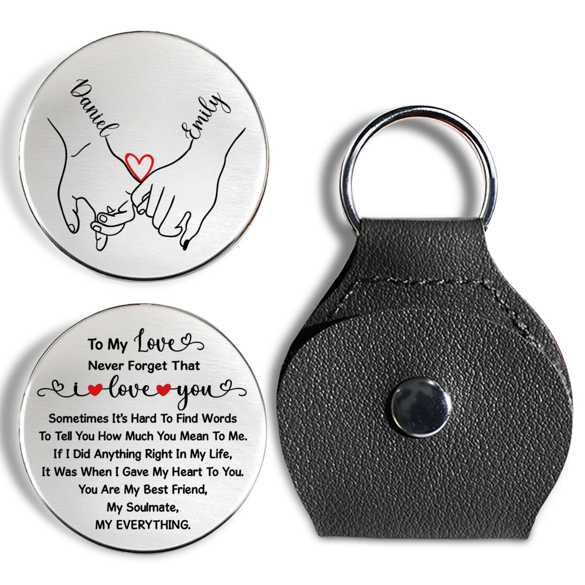 Custom Coin Keychain for Husband, Couple Anniversary Valentine's Day Gifts • My Soul Chose You Always - Personalized Pocket Hug