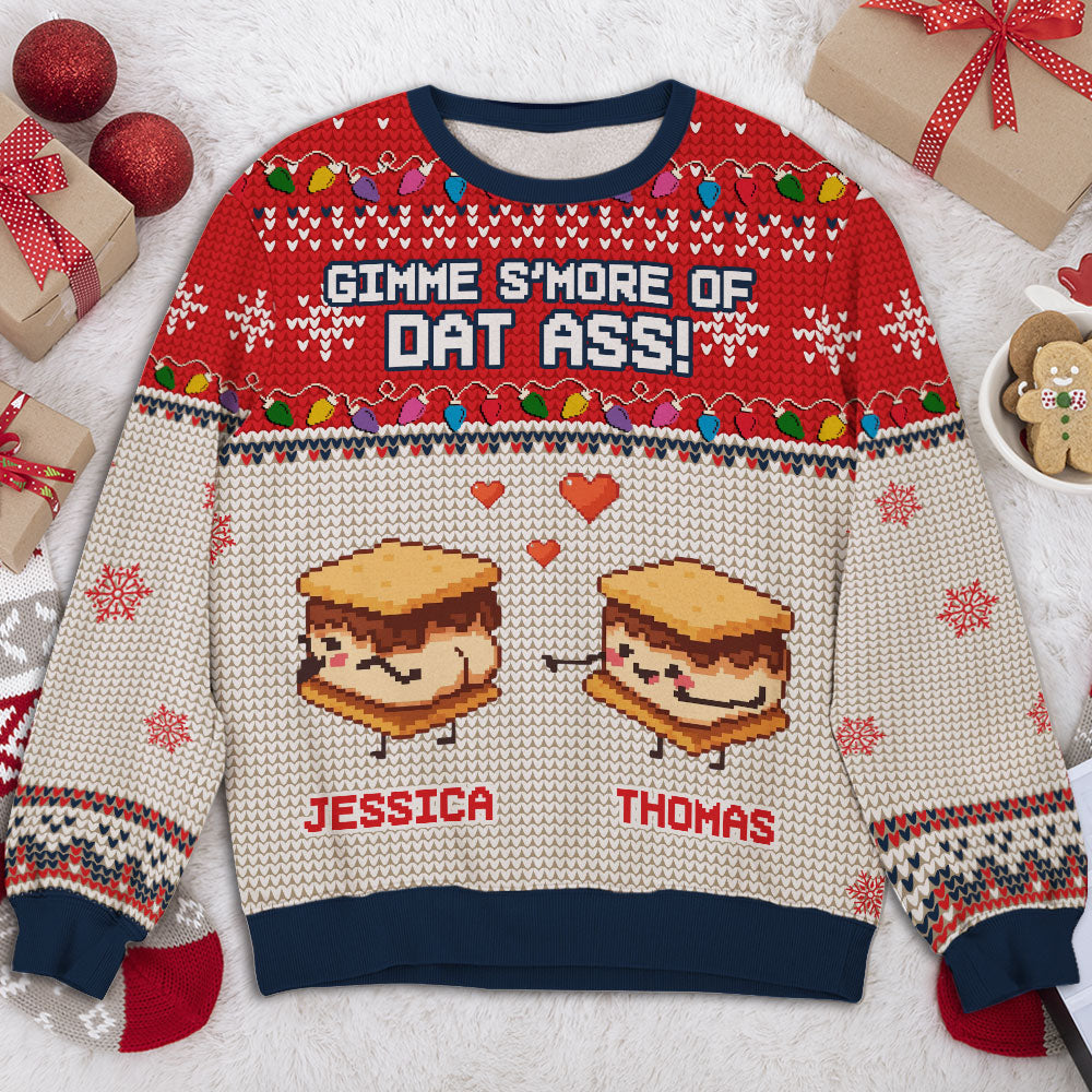 Custom Name Couple Christmas Sweatshirt, Anniversary Gift • Gimme Some More - Personalized All-Over-Print Sweatshirt