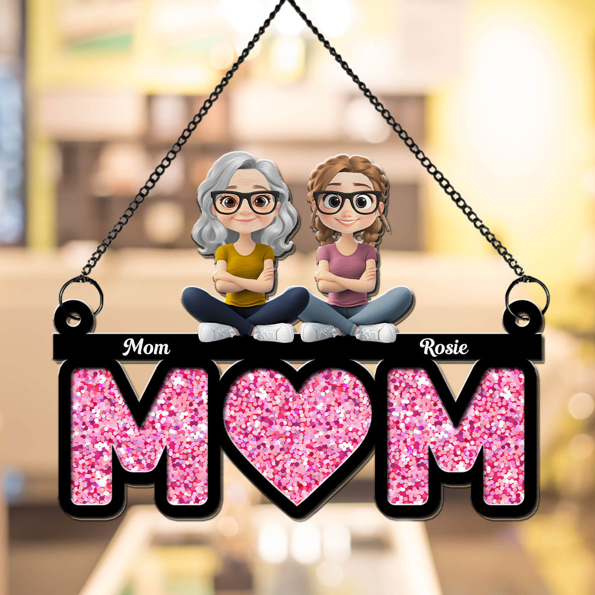 Custom Hanging Decor for Mom Daughter, Mother's Day Birthday Gifts • We Love You Mom - Personalized Suncatcher
