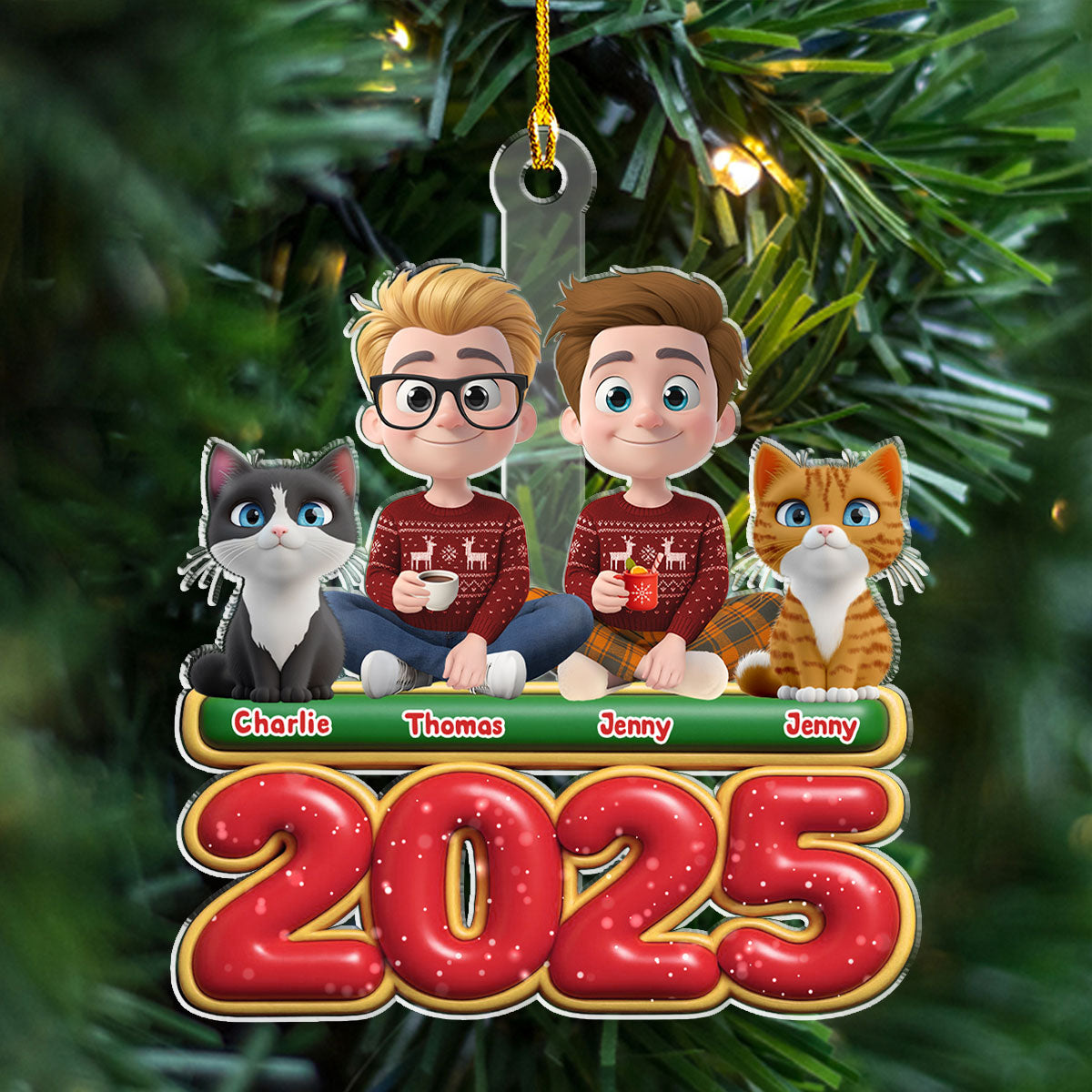 Custom Couple Christmas Ornament, Anniversary Gift •  We And Our Cat Version 2 - Personalized Acrylic Ornament