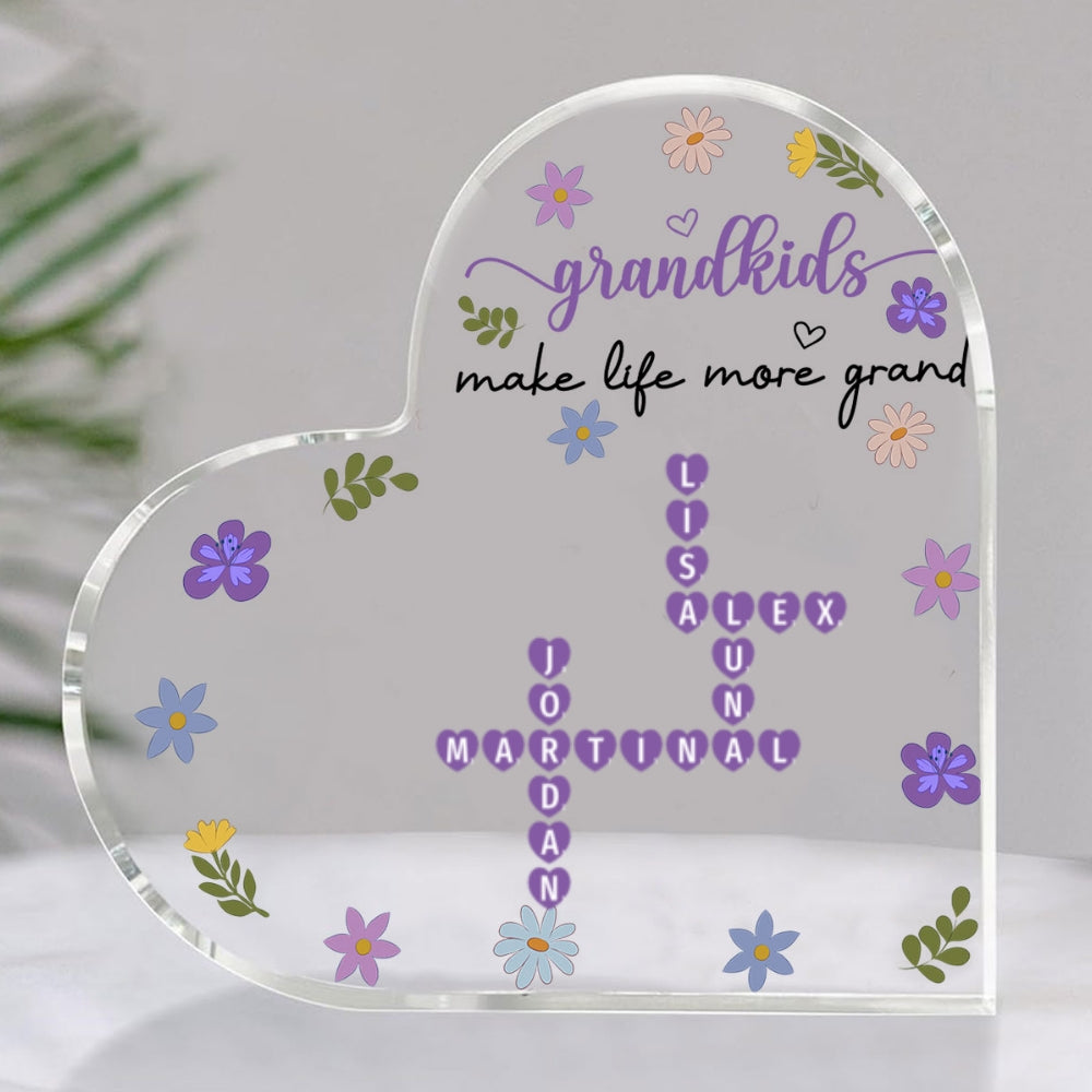 Custom Mother's Day Decor, Gift for Mom & Grandma • Grandkids Make Life More Grand Crossword - Personalized Acrylic Plaque