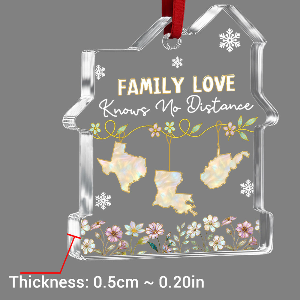 Custom Keepsake Christmas Ornament •  Love Between Family Knows No Bounds - Personalized House Shaped Glass Ornament