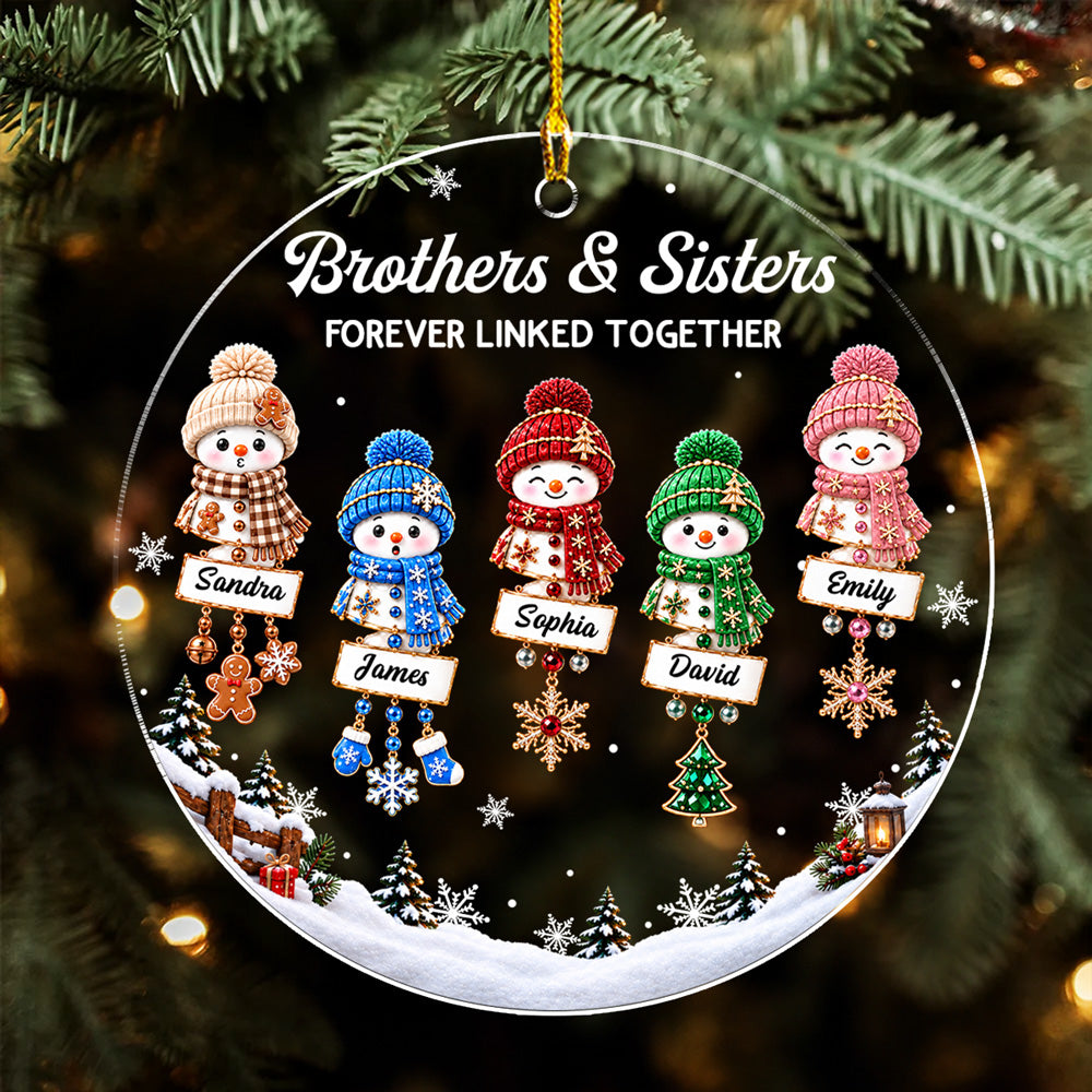 Custom Brothers & Sisters Christmas Ornament •  Snowman Siblings - Personalized Acrylic Ornament